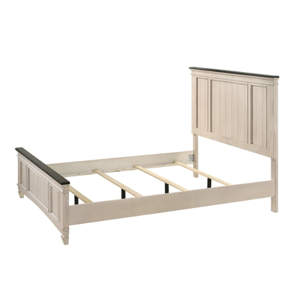Elegant 5-Piece Cream and Brown Modern Wood Panel Bedroom Set with Intricate Detailing