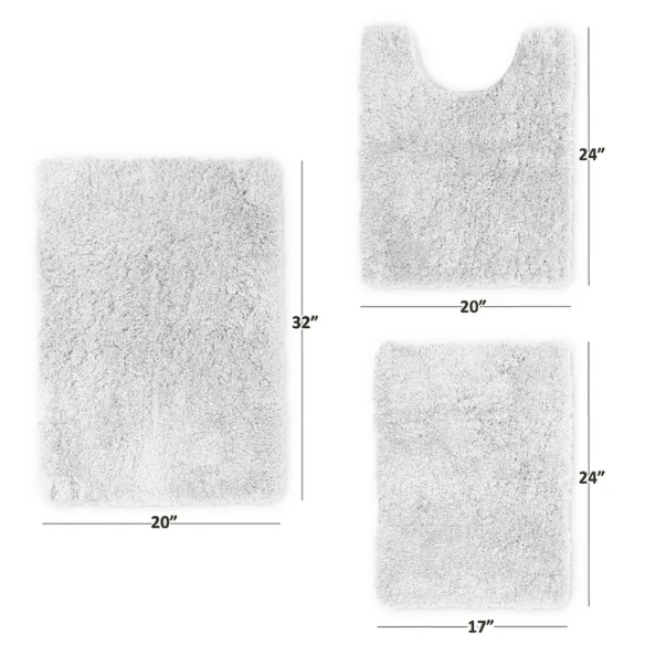 White Shaggy Bath Rug Set – Ultra-Soft Microfiber Non-Slip Bathroom Mat with Rubber Backing (2 or 3-Piece Set)