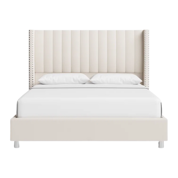 Velvet Upholstered Queen Size Platform Bed with Tufted Button Detail on Headboard