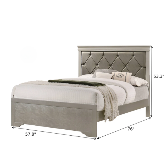 Luxurious 4-Piece Full Double Bedroom Set – Glamorous Faux Leather Design with Elegant Detailing