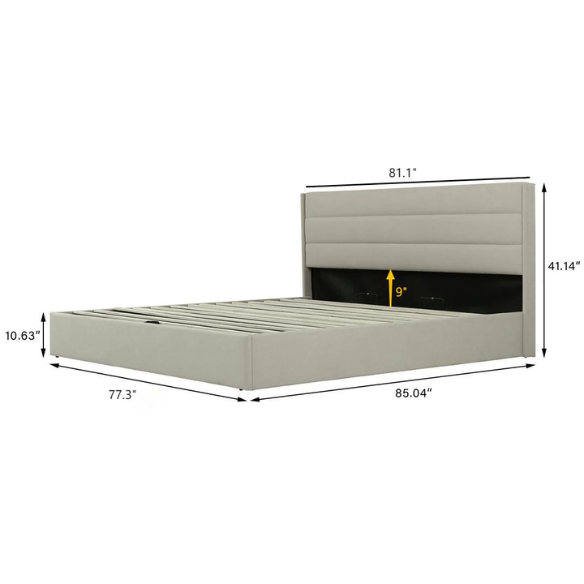 Elegant Hydraulic Lift Upholstered Storage Bed with Wingback Headboard, Velvet Fabric, Button-Tufted Detailing, and Ample Under-Bed Storage for Bedding and Seasonal Items