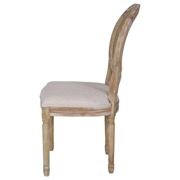 Beige Upholstered Dining Chairs with Natural Wood Frame and Wicker Backrest (Set of 2)