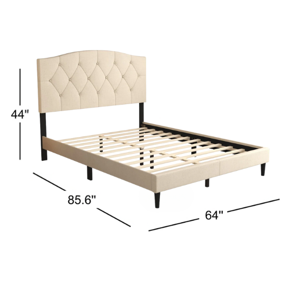 Modern Button-Tufted Queen Size Upholstered Platform Bed with Sleek Design