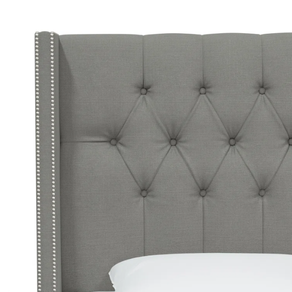 Timeless Upholstered Wingback King Size Bed with Button Tufting and Nailhead Trim