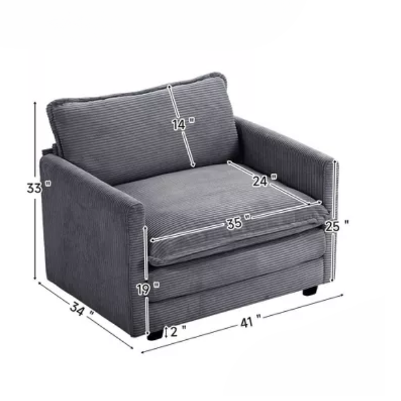 Modular Corduroy Accent Chair with Removable Ottomans & Ultra-Soft Cushions – Perfect for Living Rooms & Bedrooms