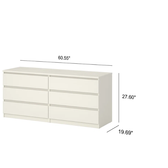 Versatile 60.5" 6-Drawer Double Dresser with Smooth Metal Glides and Clean-Lined Silhouette