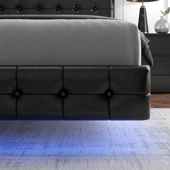 Queen Size LED Lit Platform Bed with Tufted Headboard – Modern and Stylish Design