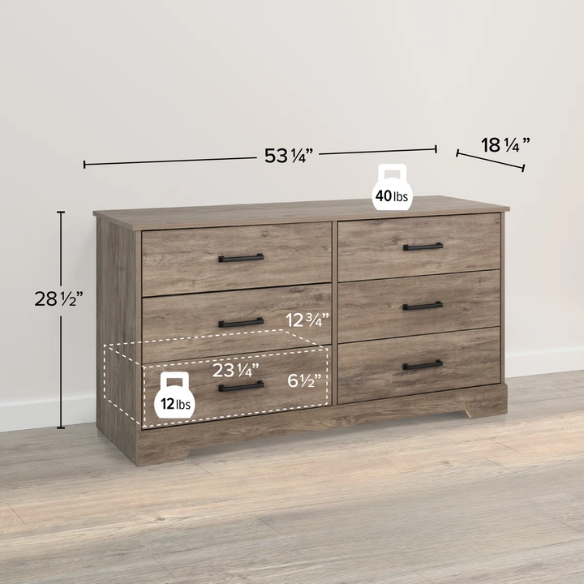 Rustic Modern 6-Drawer 53.25" W Double Dresser with Timeless Farmhouse Charm