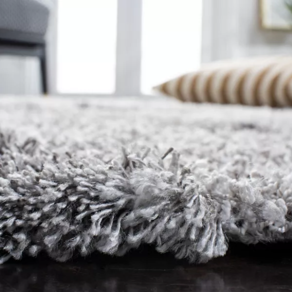 Plush Abstract Grey & Ivory Pattern Shag Rug