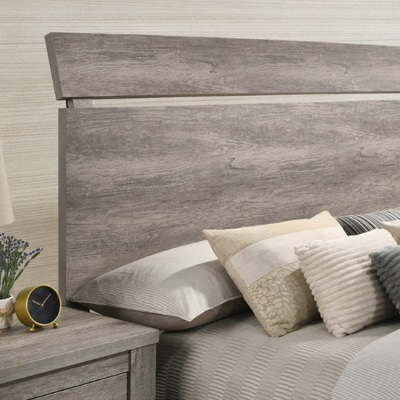 Contemporary Style Weathered Gray Wood 4-Piece Bedroom Set with Panel Bed, Dresser, Mirror, and Nightstand