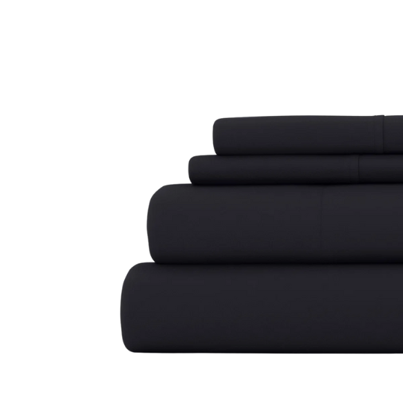 Black Deep Pocket Microfiber Sheet Set – 4-Piece Soft, Wrinkle-Free Bedding with Pillowcases