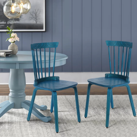 Solid Wood Slat Back Windsor Dining Chairs (Set of 2) – Sturdy, Eco-Friendly Construction with Ergonomic Backrest & Adjustable Foot Pads