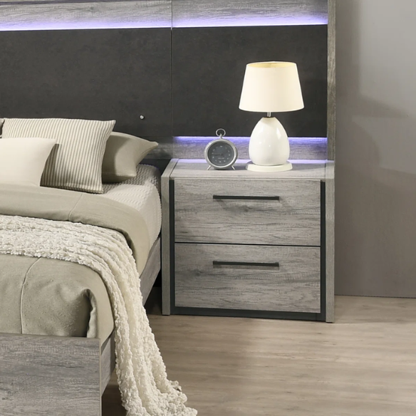 Modern LED Wall Bed with Nightstands, Dresser, Mirror, and Chest in Weathered Gray