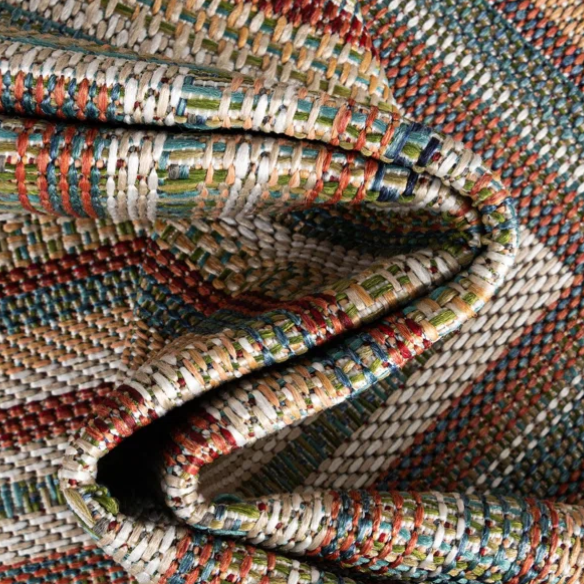 Coastal-Inspired Geometric Rug – Fade & Stain-Resistant, Green & Orange Pattern, Ideal for Indoor/Outdoor Use