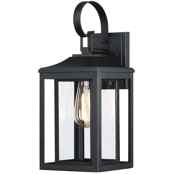 1-Light Outdoor Wall Sconce – Modern Lantern Design with Black Finish & Clear Seeded Glass for Porches, Entryways, and More