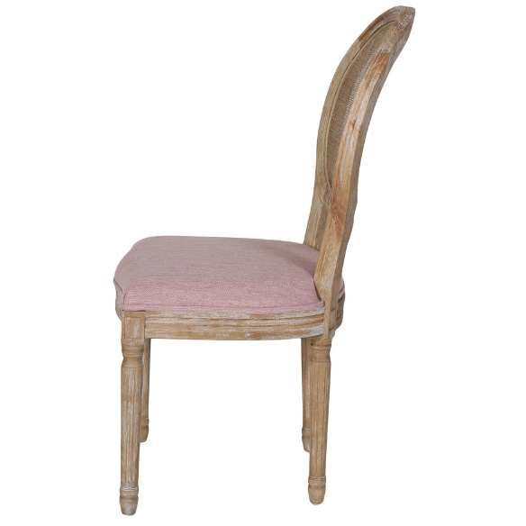 Light Blush Upholstered Dining Chairs with Wicker Back and Distressed Natural Wood Legs (Set of 2) – Farmhouse French Country Accent Seating