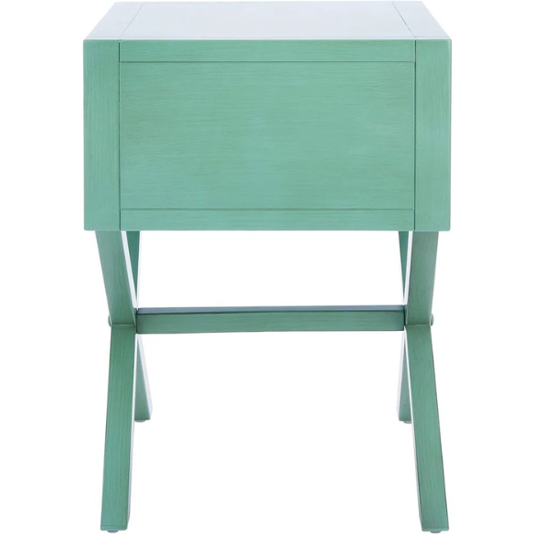 1-Drawer Nightstand – Classic Campaign Style with Contemporary Chic, Acacia Wood Frame, Cross-Base Design, Bold Finish, Gold Drawer Pull, Perfect for Modern Bedrooms