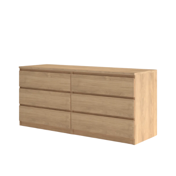 Versatile 60.5" 6-Drawer Double Dresser with Smooth Metal Glides and Clean-Lined Silhouette
