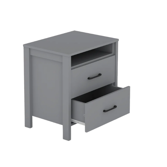 22.7" 2-Drawer Nightstand – Space-Saving Modern Minimalism, Engineered Wood with Clean-Lined Silhouette, Neutral Finish, Open Cubby & 2 Spacious Drawers for Bedroom Storage, Ideal for Tech & Accessories
