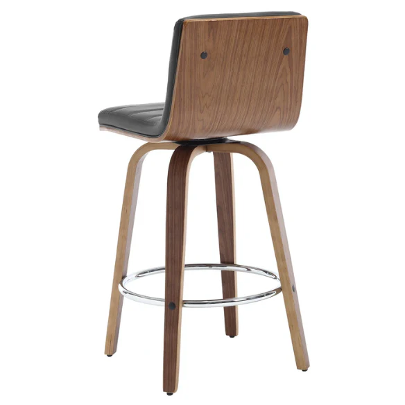 Mid-Century Modern Faux Leather Swivel Counter/Bar Stools – 360° Swivel, Padded PU Leather Seat & Back, Durable Bentwood Legs, Metal Footrest, Supports Up to 440lbs for Home Bar or Kitchen