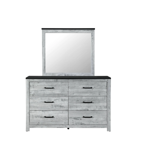 Rustic Grey Wash Queen 5-Piece Bedroom Set – Plank Design Bed, Dresser, Nightstand, and Chest with Black Accents and Durable Hardware