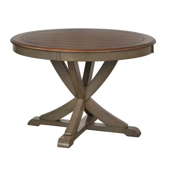 Charming Country-Style Dining Set with Rustic Appeal – Round Table & Geometric Back Chairs