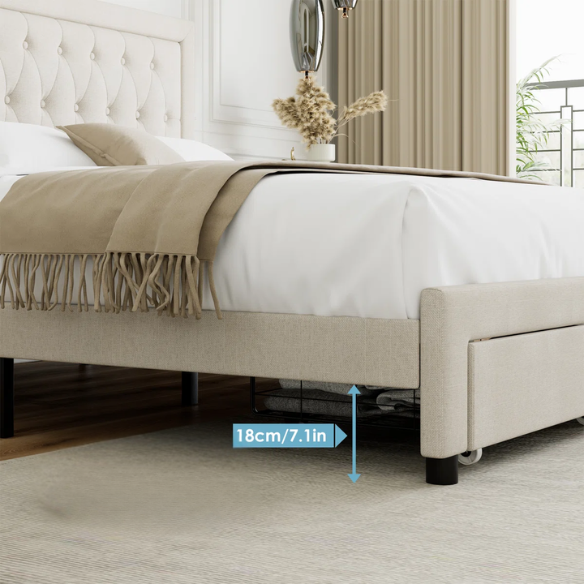 Luxurious King Size Velvet Tufted Upholstered Bed Frame with Adjustable Headboard, Button Tufting, and Nailhead Trim – No Box Spring Needed for Superior Support and Comfort