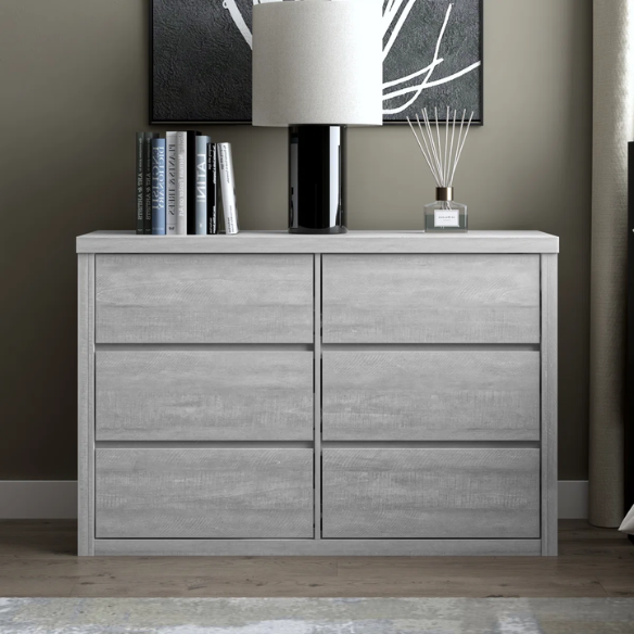 Modern 46.46'' 6-Drawer Double Dresser with Hidden Handles and Wood Grain Finish