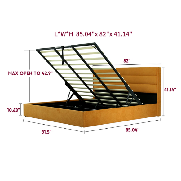 Elegant Hydraulic Lift Upholstered Storage Bed with Wingback Headboard, Linen Fabric, Button-Tufted Detailing, and Ample Under-Bed Storage for Bedding and Seasonal Items