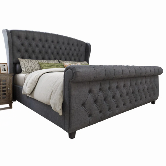 Luxurious Queen Size Upholstered Sleigh Bed with Button Tufting and Rich Chenille Fabric