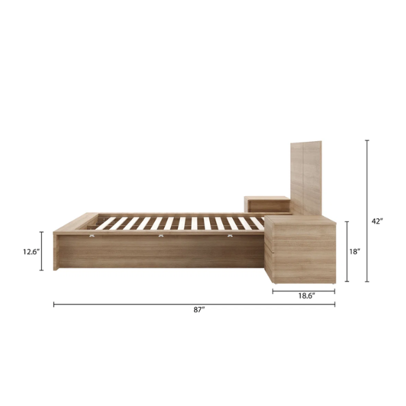 Elegant 3-Piece Wood Bedroom Set – Full Double Size Bed with Stylish Headboard and 2 Matching Nightstands
