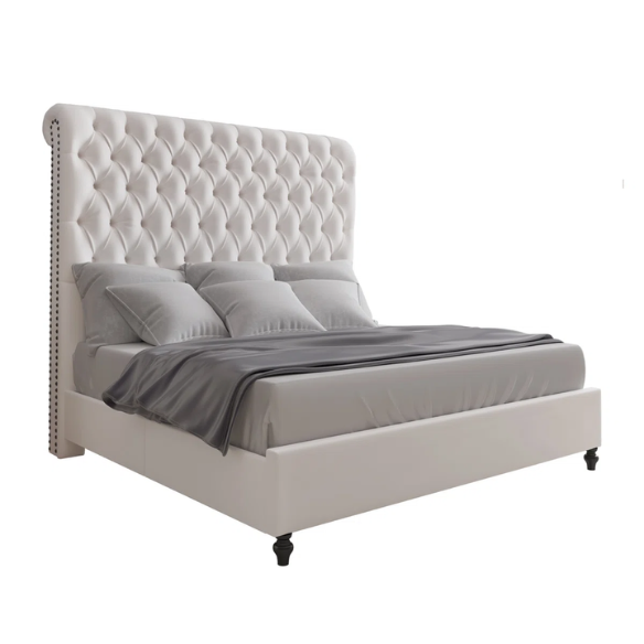 Luxurious Velvet Upholstered Sleigh Bed with Tufted Button and Gem-Accented Headboard