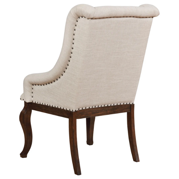 Beige Button Tufted Upholstered Arm Chairs with Dark Brown Wooden Legs (Set of 2) – Elegant Accent Dining or Lounge Seating