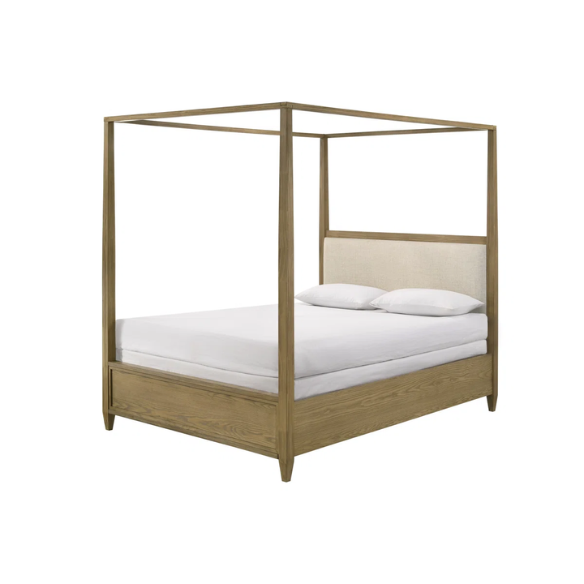 3-Piece Light Brown Upholstered Canopy Platform Bedroom Set – Elegant, Cozy Retreat with Rustic Charm and Modern Design