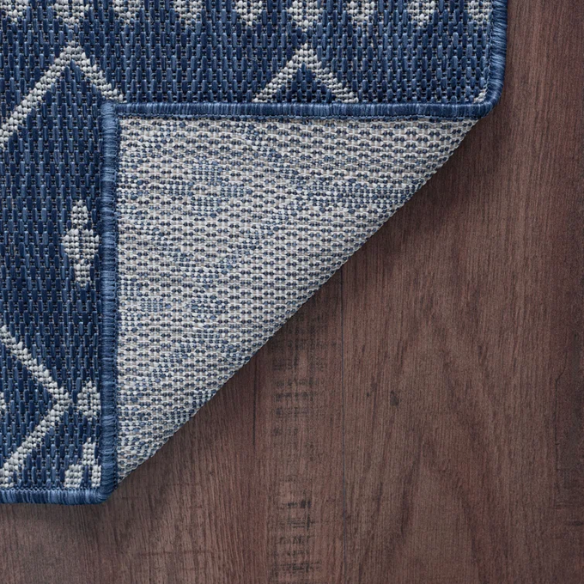 Boho-Inspired Navy & Grey Geometric Rug – Fade & Stain-Resistant, Low-Pile, Perfect for High-Traffic Indoor/Outdoor Spaces
