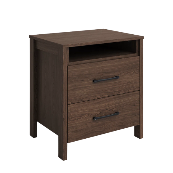 22.7" 2-Drawer Nightstand – Space-Saving Modern Minimalism, Engineered Wood with Clean-Lined Silhouette, Neutral Finish, Open Cubby & 2 Spacious Drawers for Bedroom Storage, Ideal for Tech & Accessories