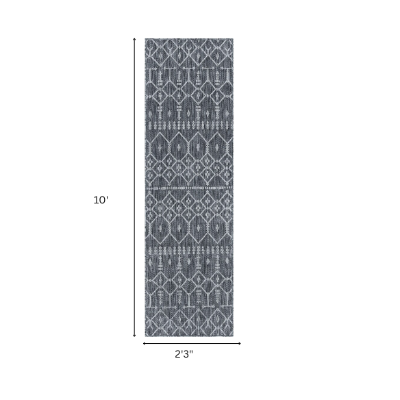 Boho-Inspired Charcoal & Light Grey Geometric Rug – Fade & Stain-Resistant, Low-Pile, Perfect for High-Traffic Indoor/Outdoor Spaces