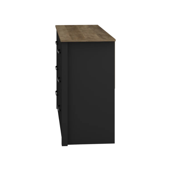 Modern 6-Drawer Double Dresser with Flared Feet and Sleek Black Metal Handles