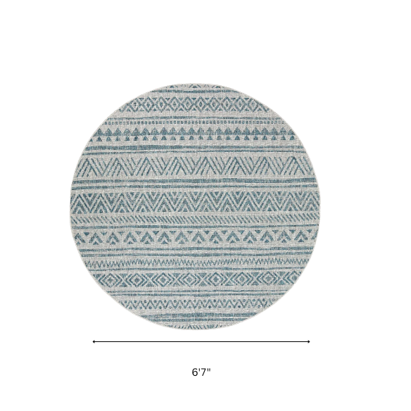 Striped Geometric Area Rug – Aqua & Taupe, Durable Polypropylene, Low-Pile Design for High-Traffic Indoor/Outdoor Spaces