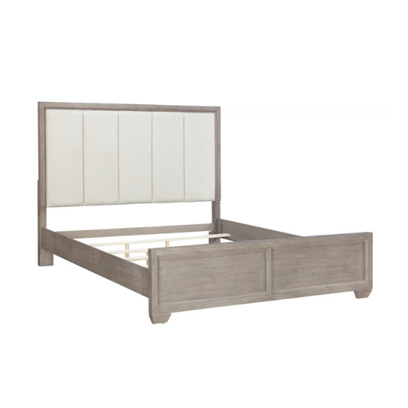 6-Piece Gray Wood Bedroom Set with Upholstered Panel Bed, Dresser, Mirror, 2 Nightstands, and Chest – Elegant and Timeless Design