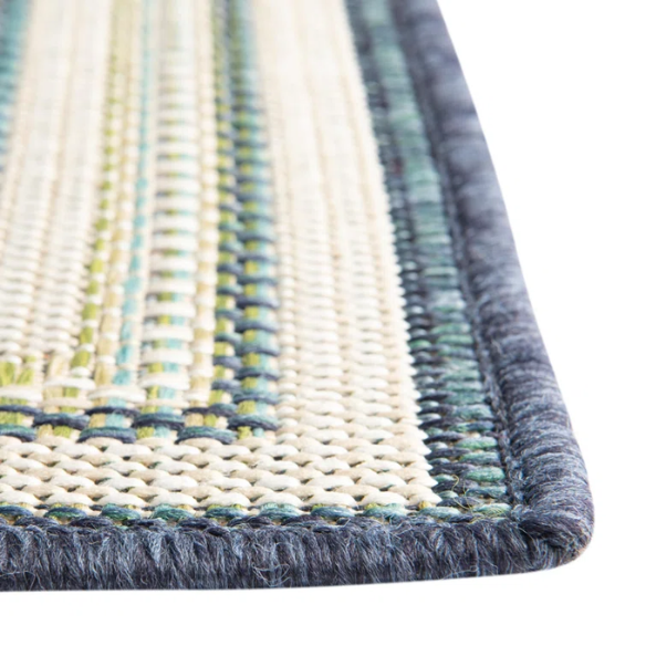 Coastal-Inspired Geometric Rug – Fade & Stain-Resistant,Ivory,Green,Blue Pattern, Ideal for Indoor/Outdoor Use