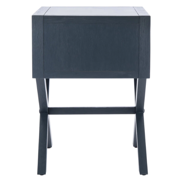1-Drawer Nightstand – Classic Campaign Style with Contemporary Chic, Acacia Wood Frame, Cross-Base Design, Bold Finish, Gold Drawer Pull, Perfect for Modern Bedrooms