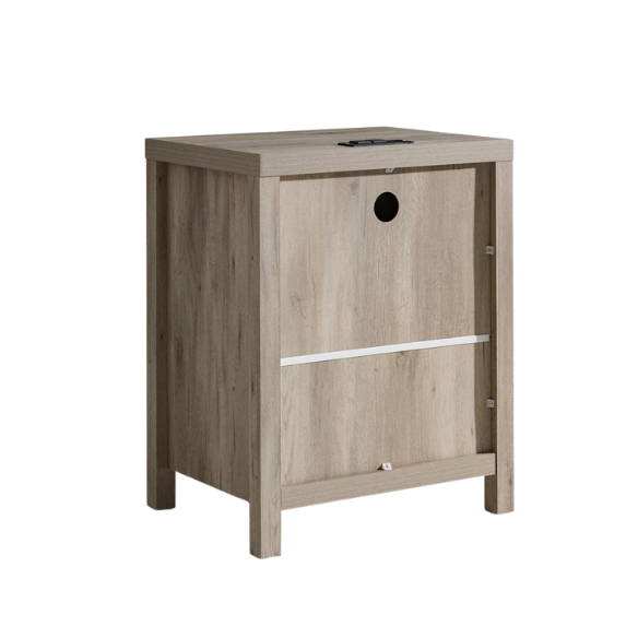 2-Drawer Nightstand with Built-In Outlets – Fluted Panels, Wood Grain Finish, Modern Design, Charging Station with 2 AC Outlets, USB & USB-C Ports, 4.9-Foot Power Cord, Set of 2