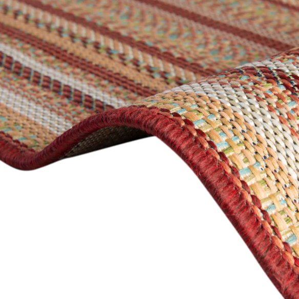 Coastal-Inspired Geometric Rug – Fade & Stain-Resistant, Burgundy,Ivory,Orange,Green,Blue Pattern, Ideal for Indoor/Outdoor Use