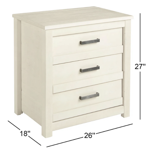 3-Drawer Solid Wood Nightstand – Rustic Distressed Finish, Clean-Lined Plank Design, Metal Hardware for Easy Access, Perfect for Storing Bedside Essentials in Traditional Bedrooms