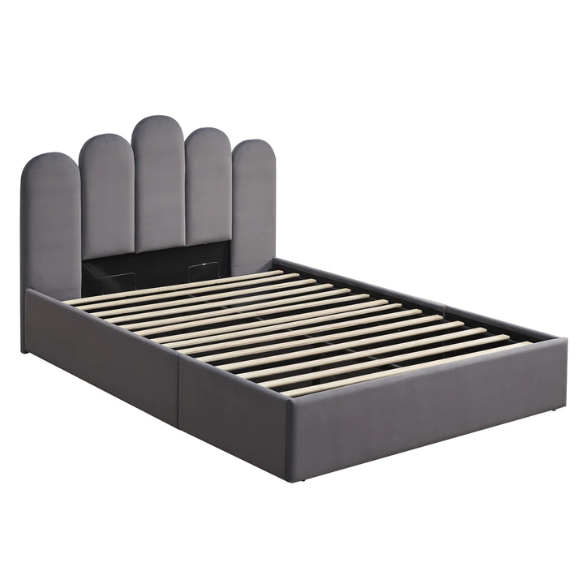 Elegant Hydraulic Velvet Upholstered Platform Bed – Full Double Size with Lift-Up Storage for Ultimate Space Saving
