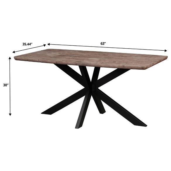 63-Inch Wood Dining Table with X-Cross Geometric Metal Base – Modern Rectangular Design, Durable MDF Top, and Sturdy Powder-Coated Base