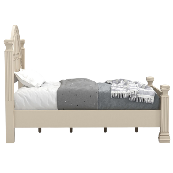 Elegant Traditional 3-Piece Wood Poster Bedroom Set with Beaded Trim, Reeded Posts, and USB Nightstands