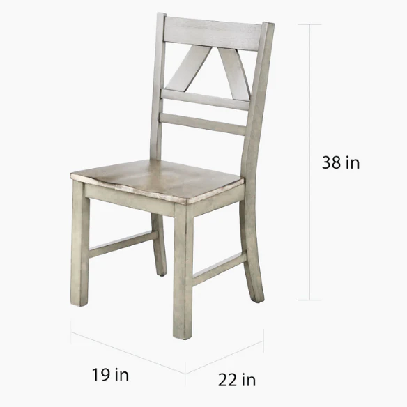 Country-Style 3-Piece Dining Set – Round Beadboard Table with X-Base and Geometric Back Chairs