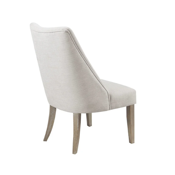 Beige High Back Upholstered Dining Chairs (Set of 2) with Weathered Rustic Wood Legs – Farmhouse Style Seating
